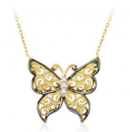 0.03 ct. Pırlanta Fantazi Kelebek Kolye